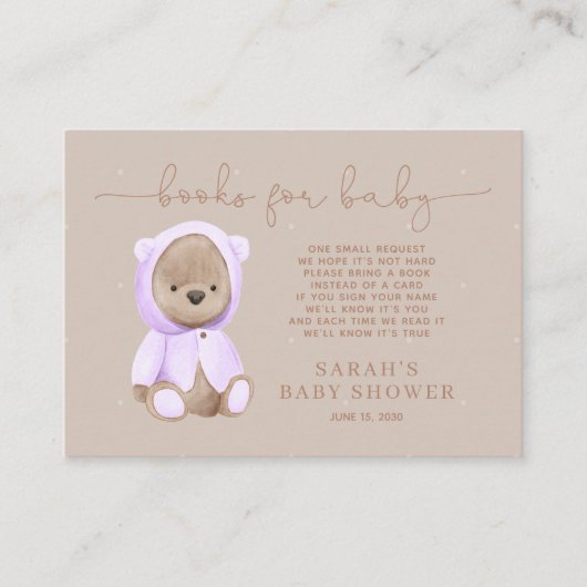 Verzoek om Baby shower van Lavender Teddy Bear Informatiekaartje (Voorkant)