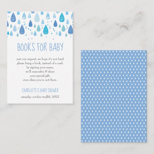 Verzoek om babyboek baby shower met babyblauwe reg informatiekaartje (Voorkant / Achterkant)
