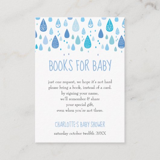 Verzoek om babyboek baby shower met babyblauwe reg informatiekaartje (Voorkant)