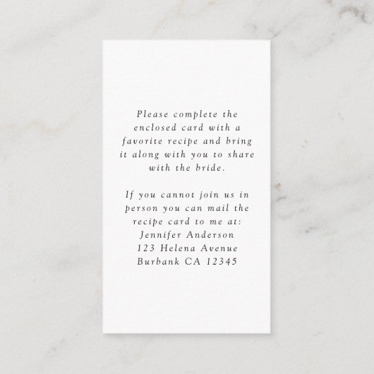 Verzoek om bruiloft recept voor bruidsuitnodiging informatiekaartje (Achterkant)