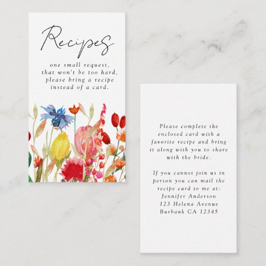 Verzoek om bruiloft recept voor bruidsuitnodiging informatiekaartje (Voorkant / Achterkant)