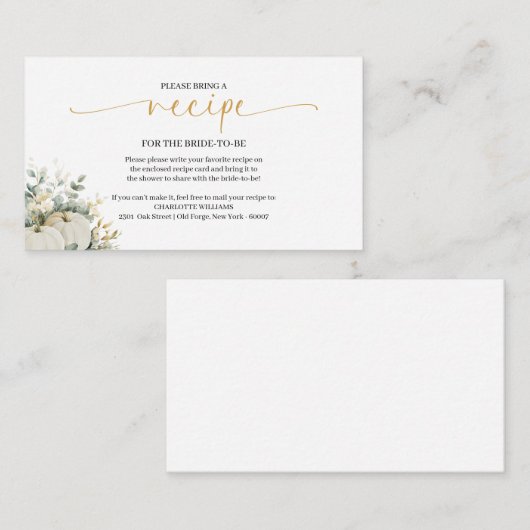 Verzoek om bruiloft-recept voor 'Fall In Love' bru Informatiekaartje (Voorkant / Achterkant)