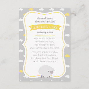 Verzoek om een boek bij schapen (geel en grijs) informatiekaartje