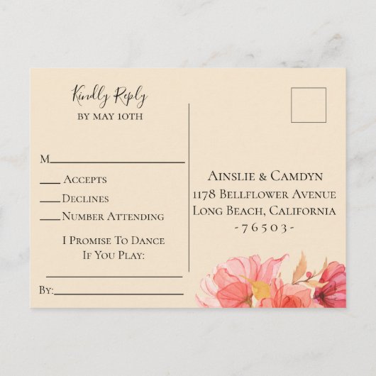 Verzoek om een Song Song-verbinding met Wispy Flor Uitnodiging Briefkaart (Achterkant)