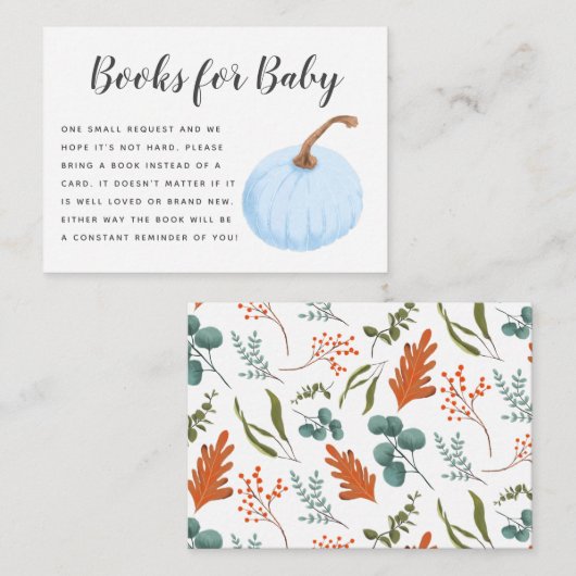 Verzoek om herfstblauwe pompoen babyshowerboek informatiekaartje (Voorkant / Achterkant)