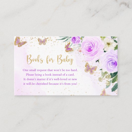 Verzoek om het Baby shower Boek Lavender Floral Bu Informatiekaartje (Voorkant)