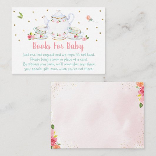Verzoek om het Baby shower Tea Party Pink Gold Informatiekaartje (Voorkant / Achterkant)