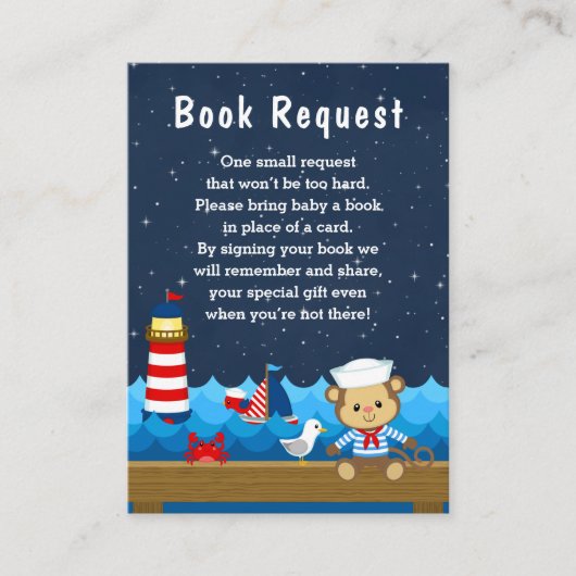 Verzoek om het boek Nautical Boy Monkey Red en Nav Informatiekaartje (Voorkant)