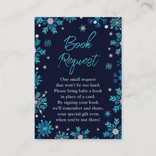 Verzoek om het winterboek Blauwe en Zilveren Snowf Informatiekaartje (Voorkant)