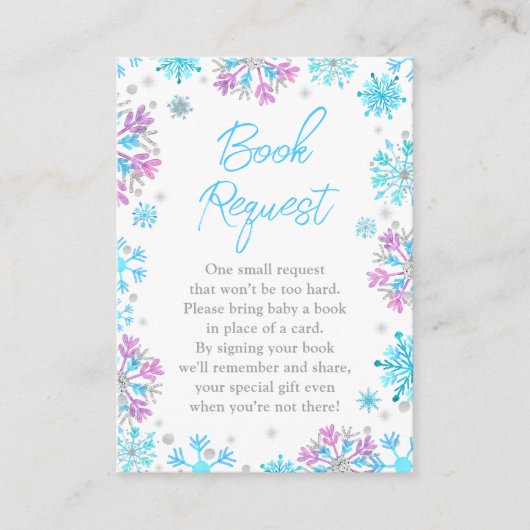 Verzoek om Paarse en blauwe sneeuwvlokken Informatiekaartje (Voorkant)