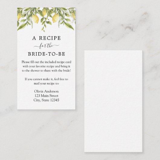 Verzoek om recept van Lemon en Greenery Informatiekaartje (Voorkant / Achterkant)