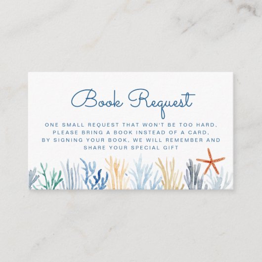 Verzoek om waterverf Coral Baby shower Book Informatiekaartje (Voorkant)