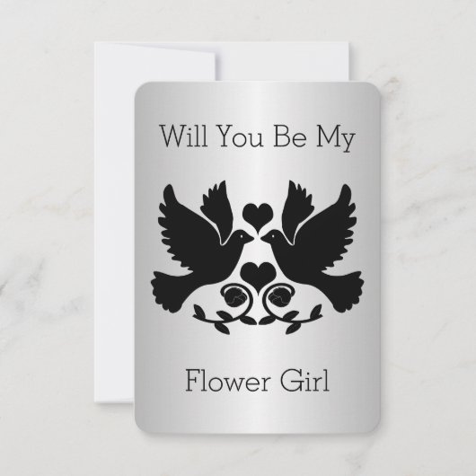 Verzoek van bloemenmeisje in het zwart en zilver v kaart (Voorkant)