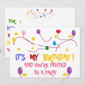 VERZOEK VAN COLORFUL BIRTHDAY-PARTIJ KAART (Voorkant / Achterkant)