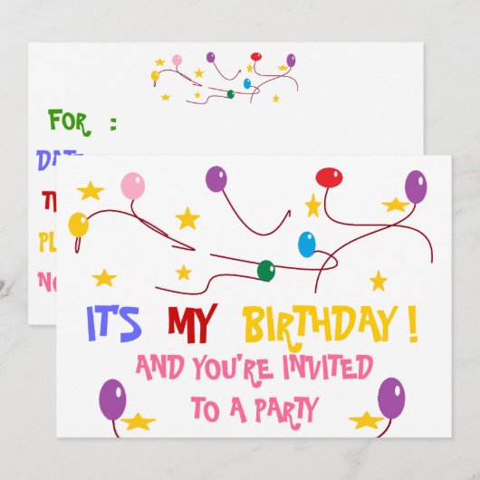 VERZOEK VAN COLORFUL BIRTHDAY-PARTIJ KAART (Voorkant / Achterkant)