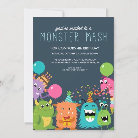 VERZOEK VAN MONSTER MASH KIDS BIRTHDAY PARTIJ KAART (Voorkant)