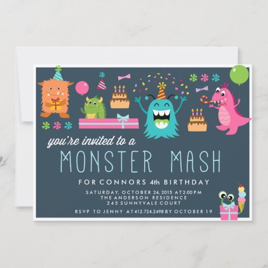 VERZOEK VAN MONSTER MASH KIDS BIRTHDAY PARTIJ KAART (Voorkant)