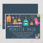 VERZOEK VAN MONSTER MASH KIDS BIRTHDAY PARTIJ KAART (Voorkant / Achterkant)