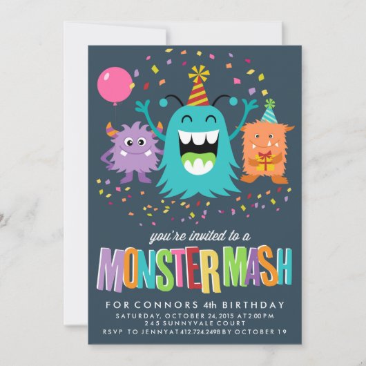VERZOEK VAN MONSTER MASH KIDS BIRTHDAY PARTIJ KAART (Voorkant)