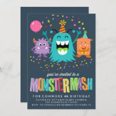 VERZOEK VAN MONSTER MASH KIDS BIRTHDAY PARTIJ KAART (Voorkant / Achterkant)