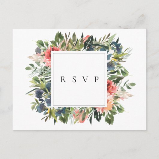 Verzoek van Navy Coral Floral Wedding RSVP Song Uitnodiging Briefkaart (Voorkant)