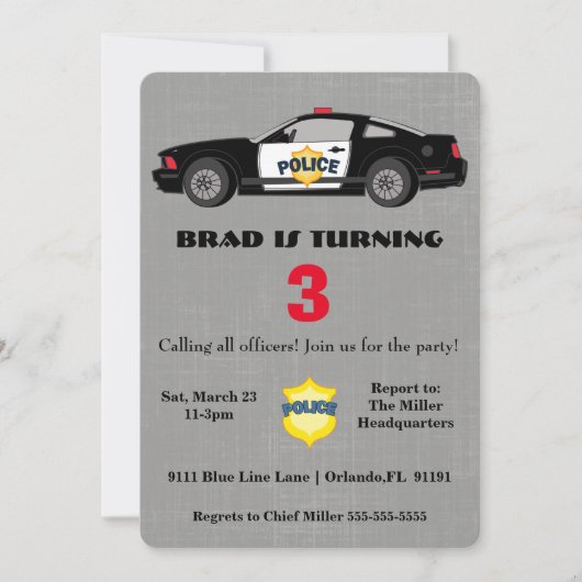 Verzoeken om opsluiting van de politieauto kaart (Voorkant)