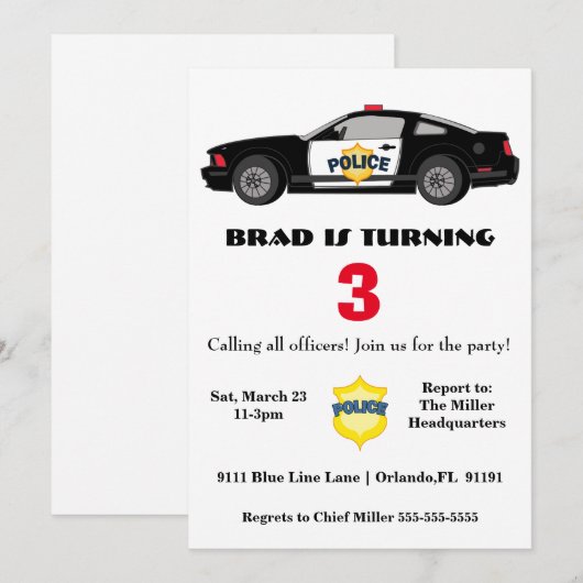 Verzoeken om opsluiting van de politieauto kaart (Voorkant / Achterkant)