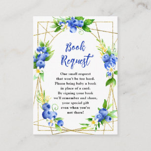 Verzoekkaart voor baby shower-boek met blauwe bes informatiekaartje