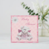 Verzonden van boven Angel Teddy Pink Baby shower Kaart (Staand voorkant)