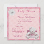 Verzonden van boven Angel Teddy Pink Baby shower Kaart (Achterkant)