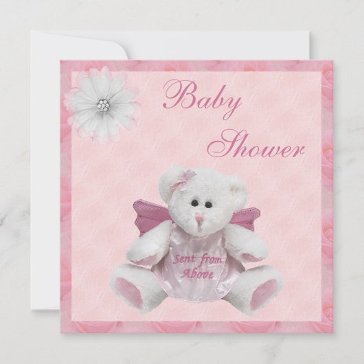 Verzonden van boven Angel Teddy Pink Baby shower Kaart (Voorkant)
