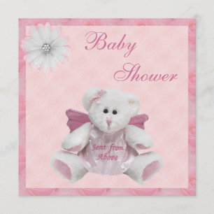 Verzonden van boven Angel Teddy Pink Baby shower Kaart