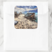 Verzonken verlaten strand post apocalyptisch vierkante sticker (Tas)