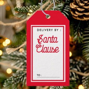 Verzorgd door Santa Claus Rode en Witte Kerst Cadeaulabel