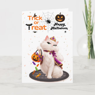 Verzorgde Witte Kat Prinses Trick or Treat Hallowe Kaart