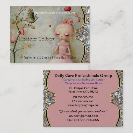 Verzorger Carrie Birdy Helper Visitekaartje (Voorkant / Achterkant)