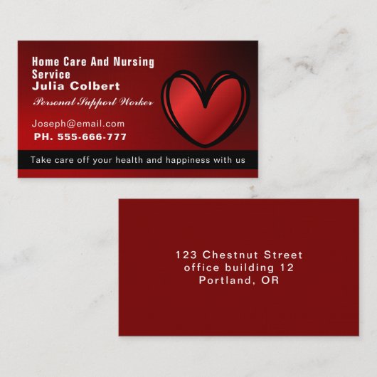 Verzorger Companion Verzorger rode hart profession Visitekaartje (Voorkant / Achterkant)