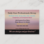 Verzorger fladdert noodzakelijke hulp visitekaartje (Achterkant)