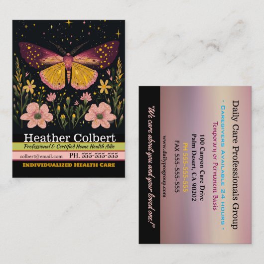 Verzorger fladdert noodzakelijke hulp visitekaartje (Voorkant / Achterkant)