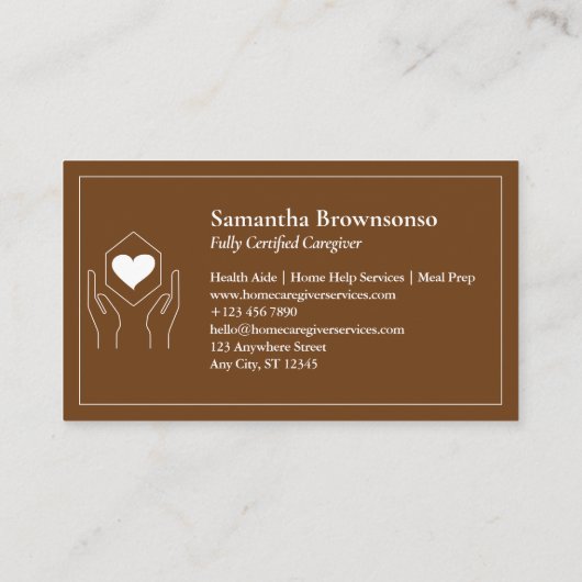 Verzorger hart hand bruin visitekaartje (Achterkant)