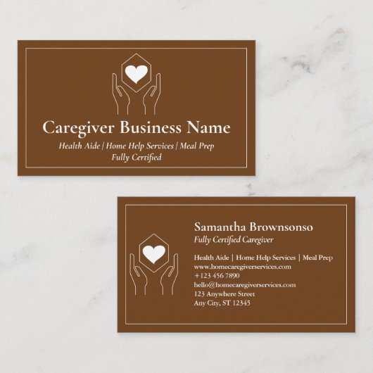Verzorger hart hand bruin visitekaartje (Voorkant / Achterkant)