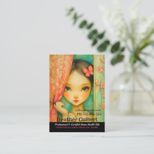 Verzorger helpt betrouwbaar mededogen visitekaartje (Staand voorkant)