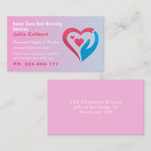 Verzorger Home Help Companionship Square roze Visitekaartje (Voorkant / Achterkant)