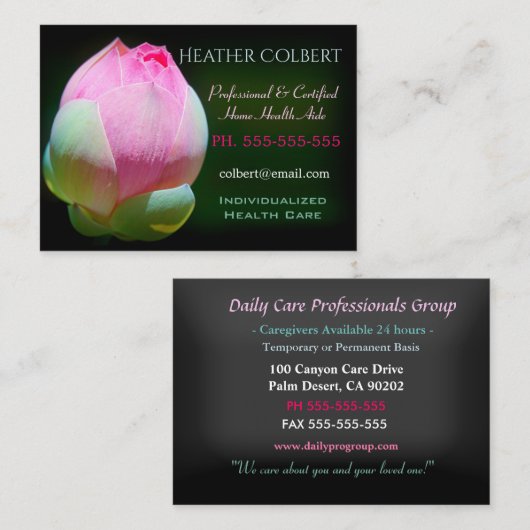 Verzorger Lotus Bulb Flower Happy Professional Visitekaartje (Voorkant / Achterkant)