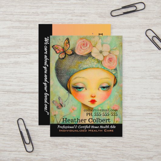 Verzorger Meisje Vlinder Pet Helper Visitekaartje (Voorkant / Achterkant in situ)