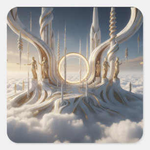 Verzorgers Bewaken Hemelportaal In De Wolken Vierkante Sticker