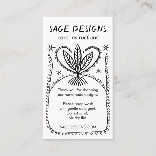 VERZORGING INSTRUCTIES Boho Whimsical Line Art Visitekaartje (Voorkant)