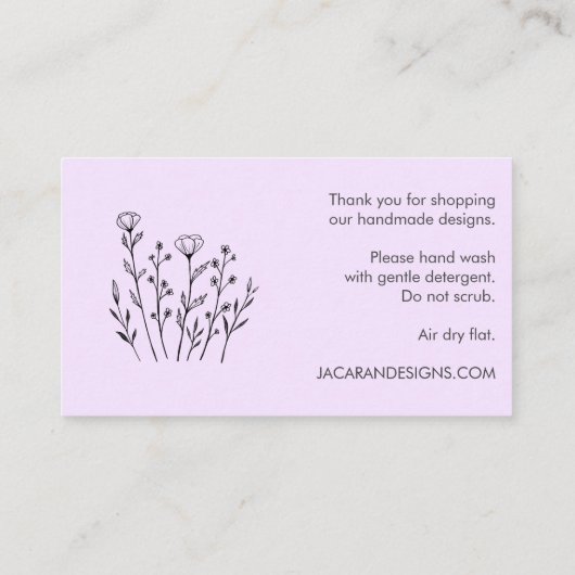 VERZORGING INSTRUCTIES Chique Elegante Wildflower  Visitekaartje (Achterkant)