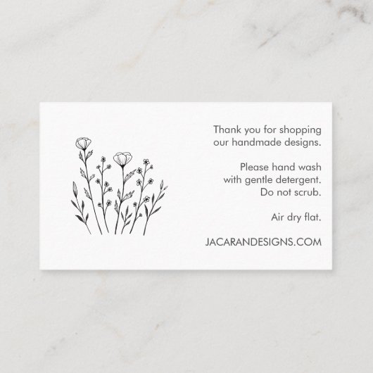 VERZORGING INSTRUCTIES Chique Elegante Wildflower  Visitekaartje (Achterkant)