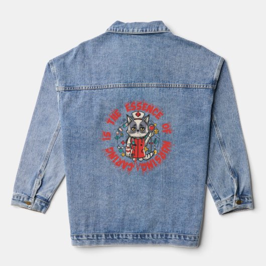 Verzorging is de essentie van verpleging denim jacket (Achterkant)